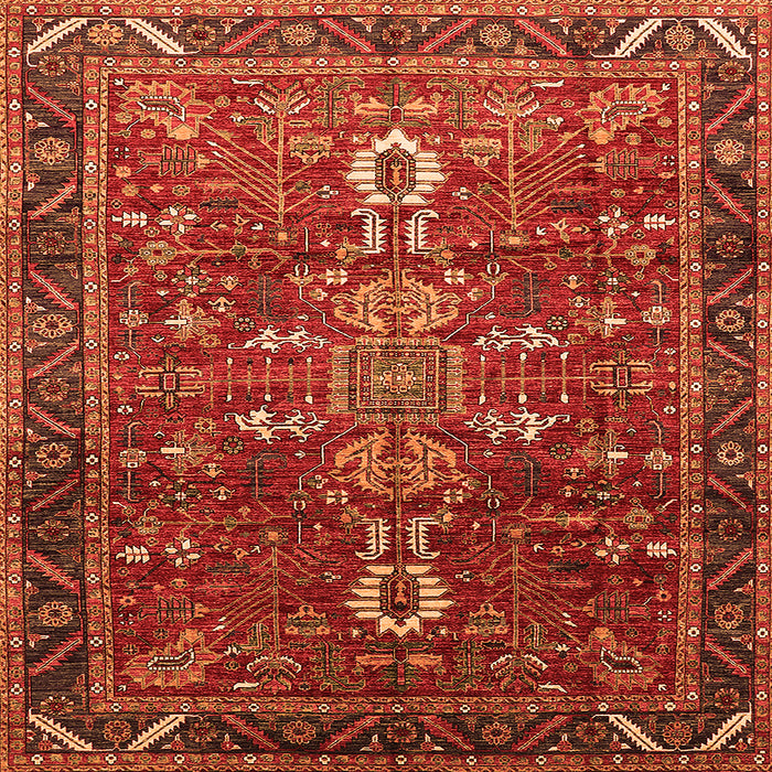 Square Machine Washable Oriental Orange Industrial Area Rugs, wshurb2847org