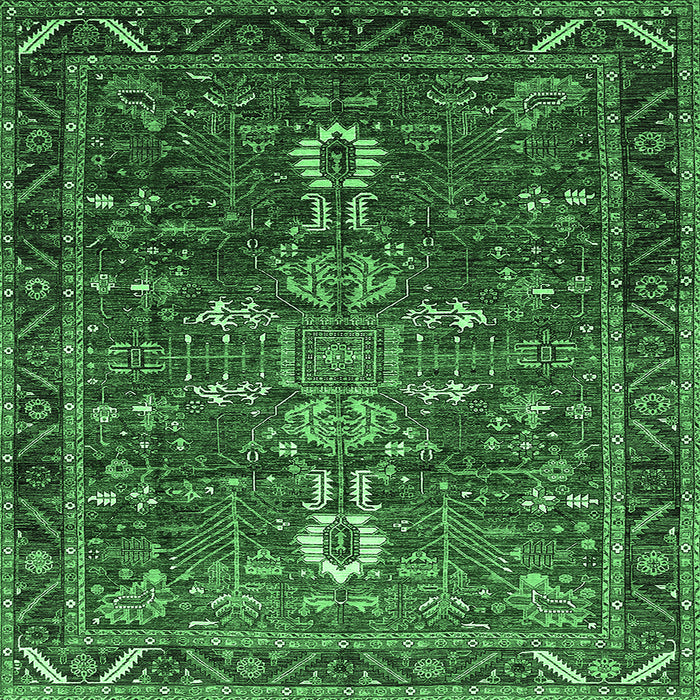 Square Machine Washable Oriental Emerald Green Industrial Area Rugs, wshurb2847emgrn