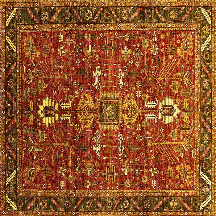 Square Machine Washable Oriental Yellow Industrial Rug, wshurb2847yw