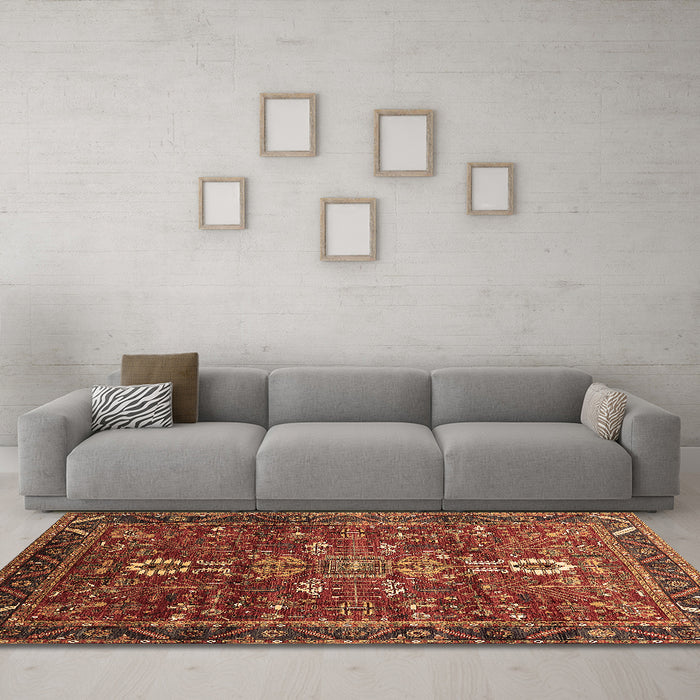 Machine Washable Oriental Brown Industrial Rug in a Living Room,, wshurb2847brn