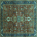 Square Machine Washable Oriental Turquoise Industrial Area Rugs, wshurb2847turq