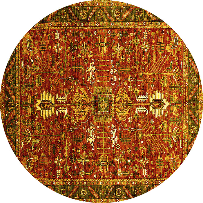 Round Machine Washable Oriental Yellow Industrial Rug, wshurb2847yw