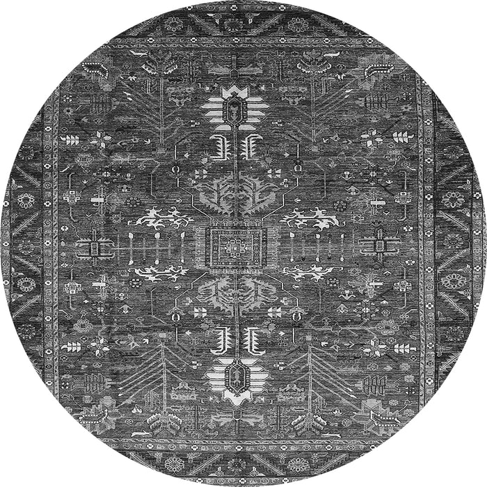 Round Machine Washable Oriental Gray Industrial Rug, wshurb2847gry