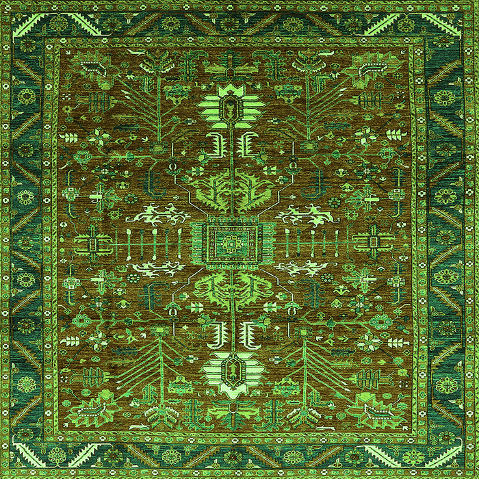 Square Machine Washable Oriental Green Industrial Area Rugs, wshurb2847grn