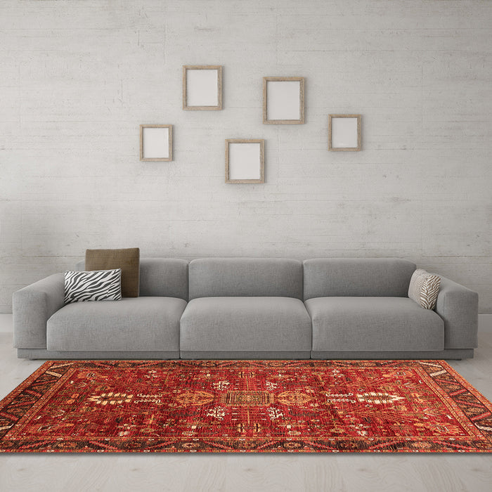 Machine Washable Oriental Orange Industrial Area Rugs in a Living Room, wshurb2847org
