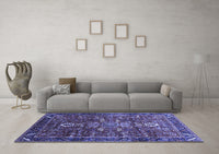 Machine Washable Oriental Blue Industrial Rug, wshurb2847blu