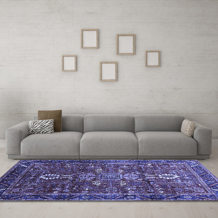 Machine Washable Oriental Blue Industrial Rug in a Living Room, wshurb2847blu