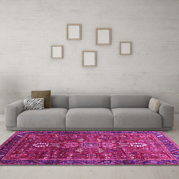 Machine Washable Oriental Pink Industrial Rug in a Living Room, wshurb2847pnk
