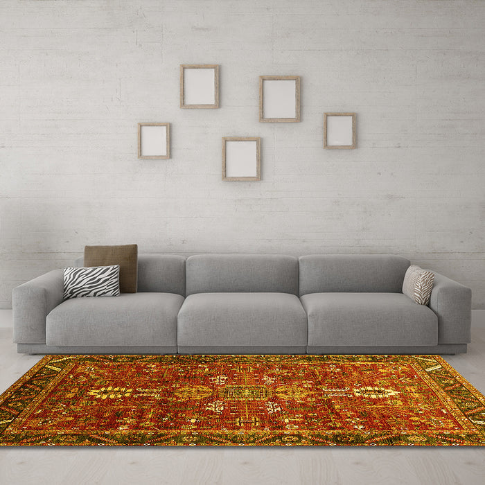 Machine Washable Oriental Yellow Industrial Rug in a Living Room, wshurb2847yw