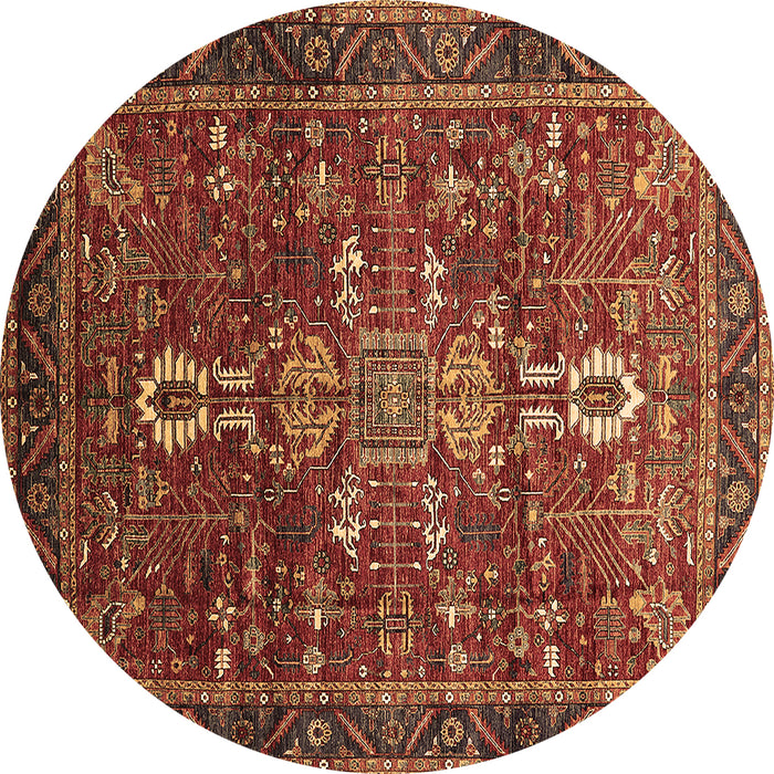 Round Oriental Brown Industrial Rug, urb2847brn