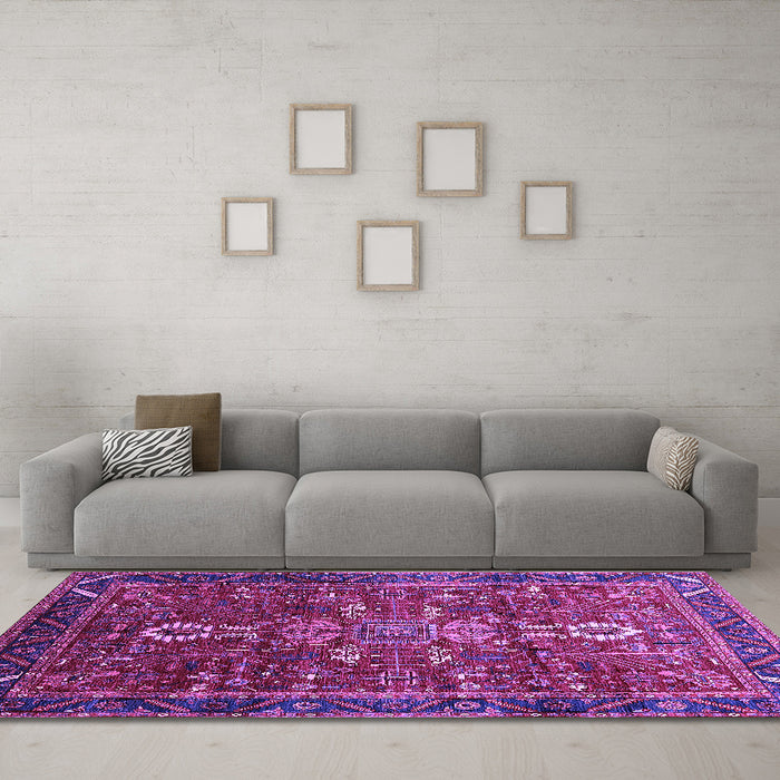 Machine Washable Oriental Purple Industrial Area Rugs in a Living Room, wshurb2847pur