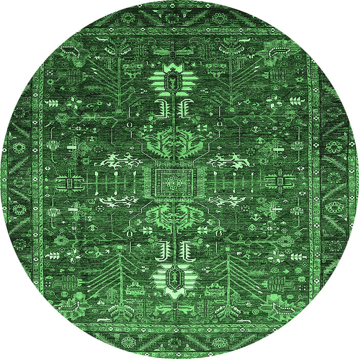 Round Machine Washable Oriental Emerald Green Industrial Area Rugs, wshurb2847emgrn
