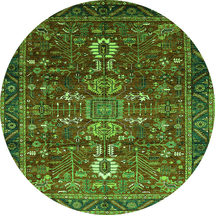 Round Oriental Green Industrial Rug, urb2847grn