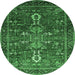 Round Oriental Emerald Green Industrial Rug, urb2847emgrn