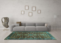 Machine Washable Oriental Turquoise Industrial Rug, wshurb2847turq