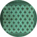 Round Machine Washable Oriental Turquoise Industrial Area Rugs, wshurb2848turq