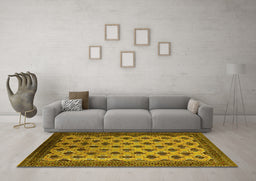 Machine Washable Oriental Yellow Industrial Rug in a Living Room, wshurb2848yw