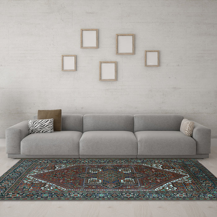 Machine Washable Persian Light Blue Traditional Rug in a Living Room, wshurb2849lblu