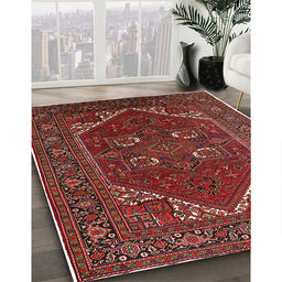 Mid-Century Modern Cranberry Red Persian Rug in Family Room, urb2849
