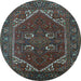 Round Machine Washable Persian Light Blue Traditional Rug, wshurb2849lblu