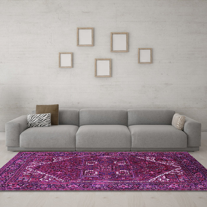 Machine Washable Persian Purple Traditional Area Rugs in a Living Room, wshurb2849pur