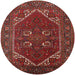 Round Machine Washable Industrial Modern Cranberry Red Rug, wshurb2849