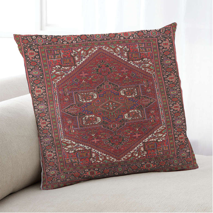 Lifestyle Image of Mid-Century Modern Urban Square Cranberry Red Throw Pillow, 18 inch by 18 inch, pwurb2849