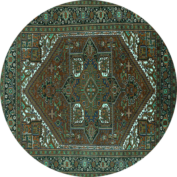 Round Machine Washable Persian Turquoise Traditional Area Rugs, wshurb2849turq