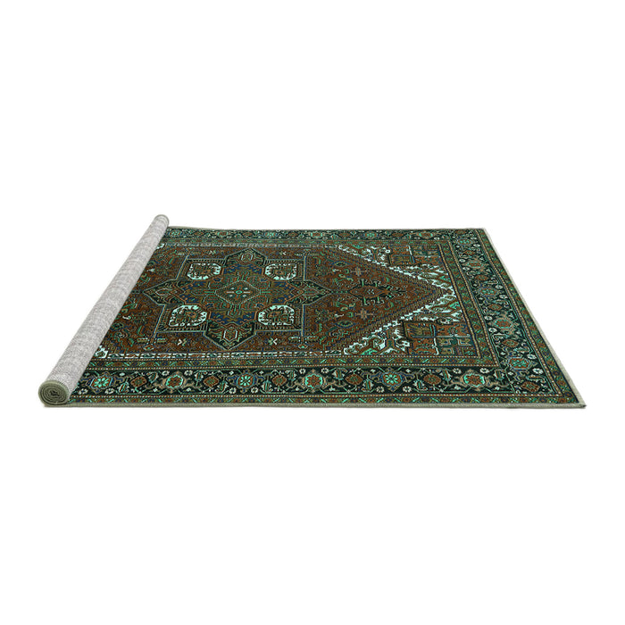 Sideview of Machine Washable Persian Turquoise Traditional Area Rugs, wshurb2849turq