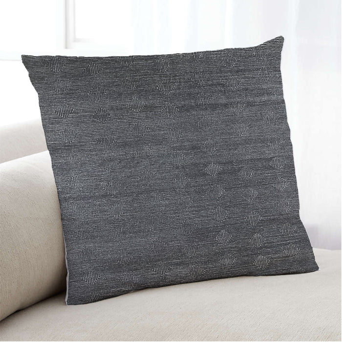 Lifestyle Image of Mid-Century Modern Urban Square Charcoal Black Throw Pillow, 18 inch by 18 inch, pwurb284