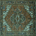 Square Machine Washable Persian Turquoise Traditional Area Rugs, wshurb2850turq