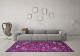 Machine Washable Persian Purple Traditional Area Rugs in a Living Room, wshurb2850pur