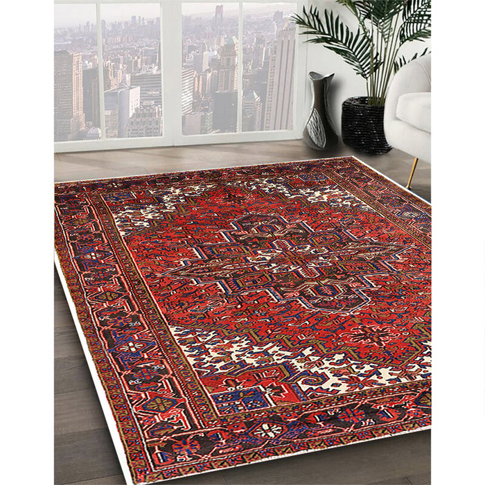 Mid-Century Modern Dark Almond Brown Persian Rug in Family Room, urb2850