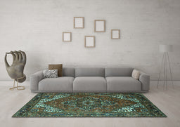 Machine Washable Persian Turquoise Traditional Area Rugs in a Living Room,, wshurb2850turq