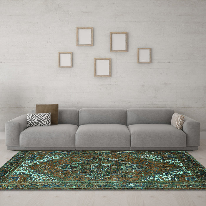 Machine Washable Persian Turquoise Traditional Area Rugs in a Living Room,, wshurb2850turq
