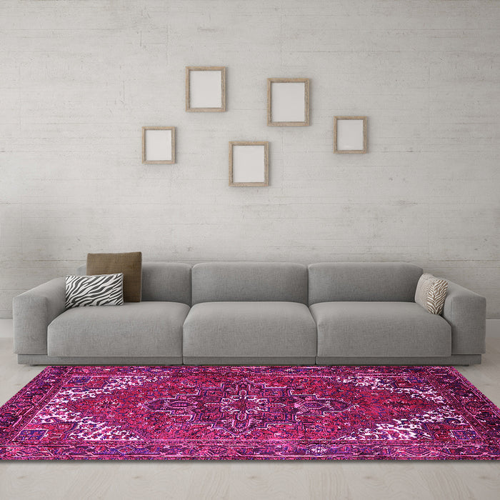 Machine Washable Persian Pink Traditional Rug in a Living Room, wshurb2850pnk