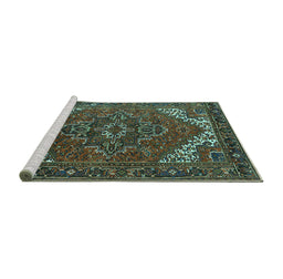 Sideview of Machine Washable Persian Turquoise Traditional Area Rugs, wshurb2850turq