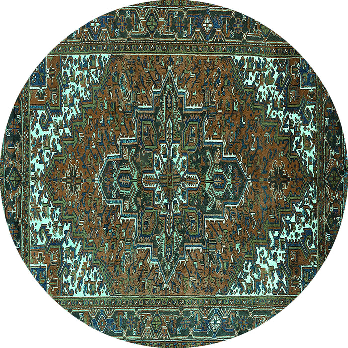 Round Persian Turquoise Traditional Rug, urb2850turq