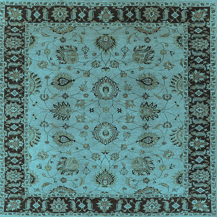 Square Machine Washable Oriental Light Blue Traditional Rug, wshurb2851lblu