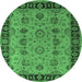 Round Machine Washable Oriental Emerald Green Traditional Area Rugs, wshurb2851emgrn