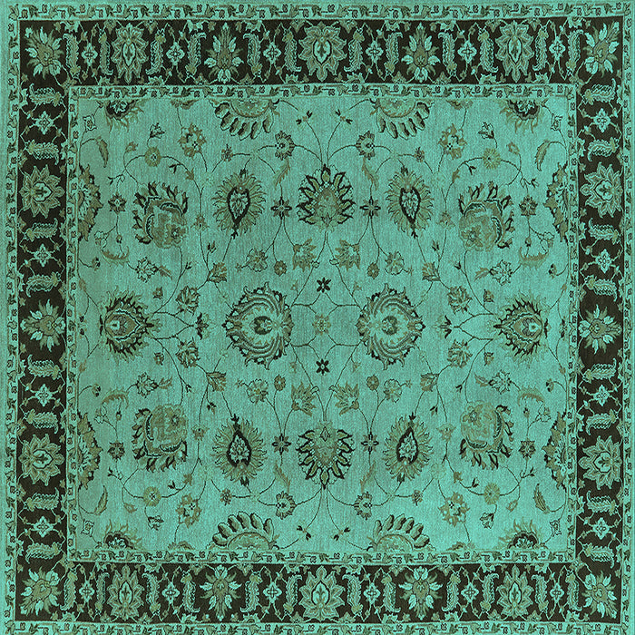 Square Machine Washable Oriental Turquoise Traditional Area Rugs, wshurb2851turq