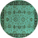 Round Oriental Turquoise Traditional Rug, urb2851turq