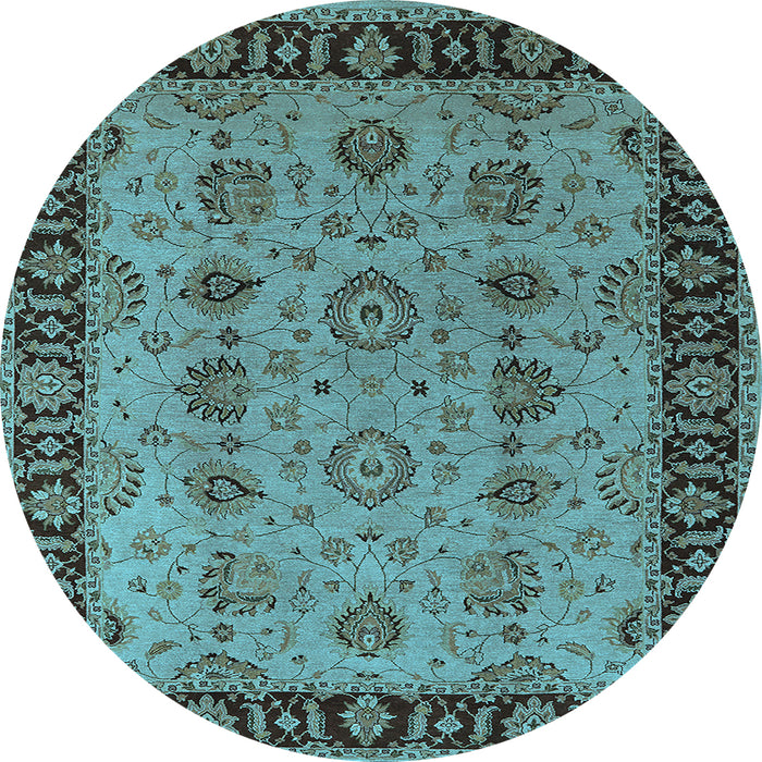 Round Oriental Light Blue Traditional Rug, urb2851lblu