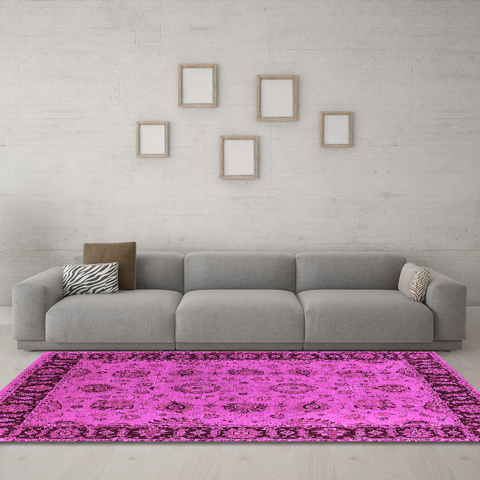 Machine Washable Oriental Pink Traditional Rug in a Living Room, wshurb2851pnk