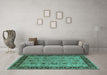 Machine Washable Oriental Turquoise Traditional Area Rugs in a Living Room,, wshurb2851turq