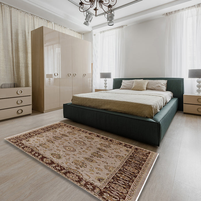 Machine Washable Industrial Modern Camel Brown Rug in a Bedroom, wshurb2851