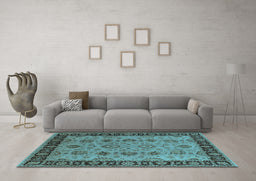 Machine Washable Oriental Light Blue Traditional Rug in a Living Room, wshurb2851lblu