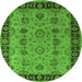 Round Machine Washable Oriental Green Traditional Area Rugs, wshurb2851grn