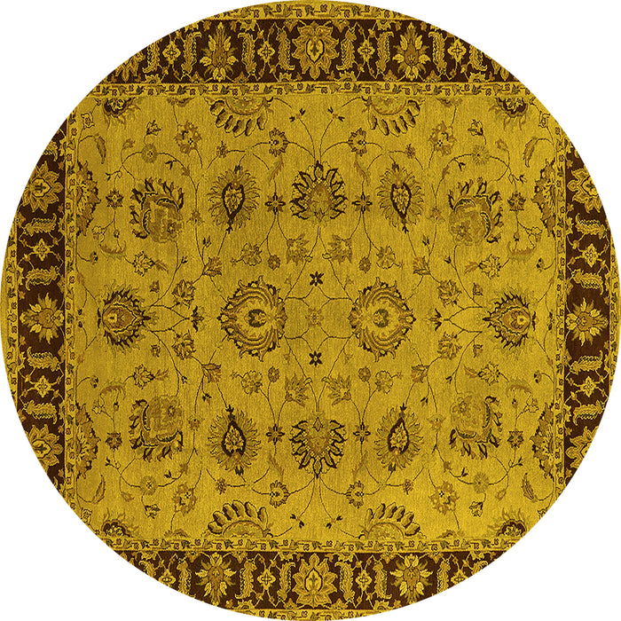 Round Machine Washable Oriental Yellow Traditional Rug, wshurb2851yw