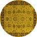 Round Machine Washable Oriental Yellow Traditional Rug, wshurb2851yw